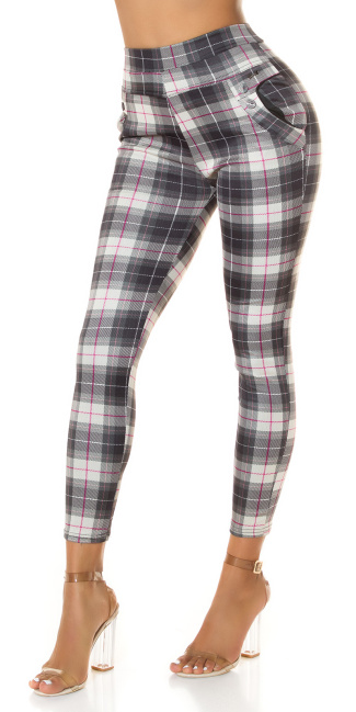 high-waist trousers with checked pattern Beige
